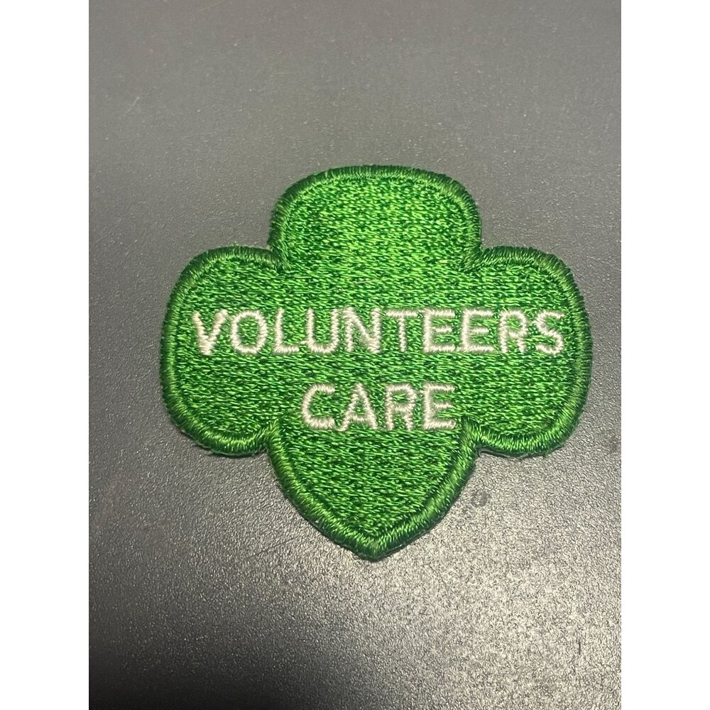 Volunteers Care GSUSA Girl Scout Leader patch green trefoil Cookie mom thank you